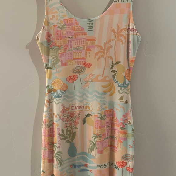 t.j.maxx | see you monday mesh lined midi dress in greece multicolor ↷ - Picture 12 of 14